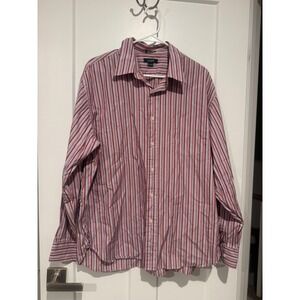 J. Crew Mens XL Red Blue Stripe Button Down Dress Shirt 80s 2 Ply Cotton